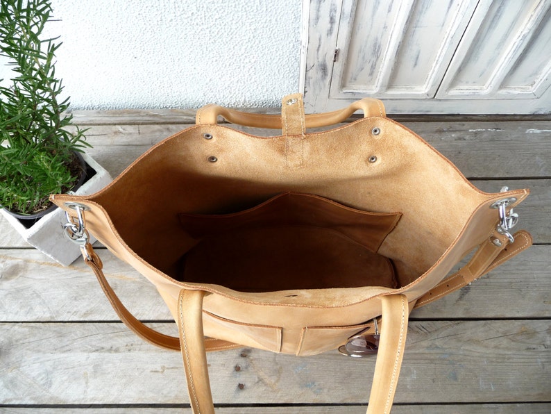 Large leather tote bag, Leather tote, Tote bag, Leather, distressed, Leather tote, Leather tote, Leather tote, Emma Frontpocket camel image 5