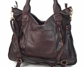 Italian leather tote bag espresso brown women, large soft leather shopper bag, Italian cow leather, high quality leather, handmade in Italy!