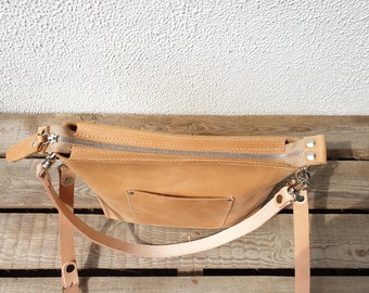 Small Leather Crossbody Bag Women With Zipper, Camel Color