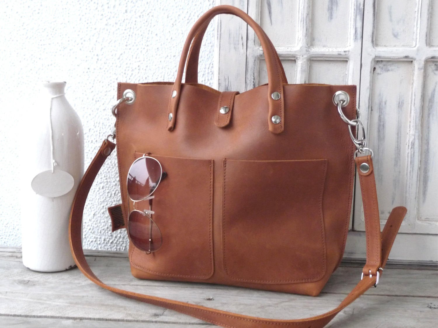 Small leather shopper leather bag woman tote bag leather Etsy