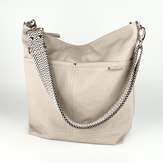 Canvas Umhängetasche für Damen in greige, stabile Baumwolltasche, dicke Segeltuch Qualität, mittelgroße Schultertasche, verschiedene Farben!