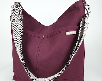 Heavy washed canvas crossbody bag dark red, handmade in Germany, shoulder bag with zipper women girl, different colors, medium size!