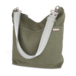 Crossbody bag canvas olive green,  sturdy heavy washed canvas, medium size shoulder bag for women, handmade in Germany, different colors!