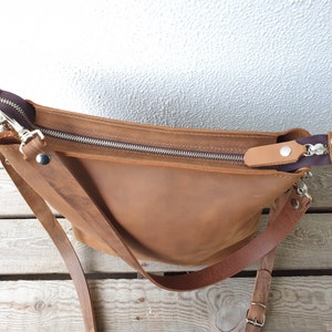 Leather purse for women, leather handbag, caramel brown, effortless style, medium size, 12 x 11, shoulder/crossbody bag, 2 strap options image 6