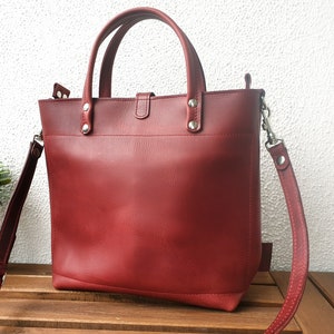 LEATHER TOTE BAG women, small leather tote bag with zipper options, small leather tote bag women, crossbody strap, top handle bag, Lenie image 2