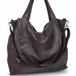 Bolsa tote feminina em couro italiano, marrom expresso, macia e prática, feita à mão em couro italiano de alta qualidade!