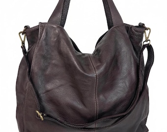Bolso tote de piel italiana, color marrón espresso, bolso de compras suave para mujer, piel italiana fina, ¡bolso de hombro hecho a mano!