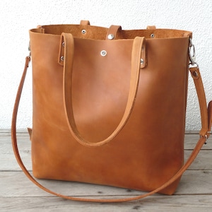 Leather tote, large leather tote, big leather tote, leather tote woman, leather tote women, modern laptop bag, Enie - cognac!