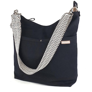Crossbody bag black canvas, handmade in Germany, heavy washed canvas, shoulder bag with zipper women girl, different colors, medium size!