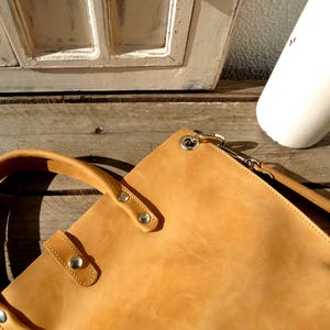 Leather tote bag women camel brown, medium size, leather handbag, crossbody bag, high quality leather, minimalistic design, Lou camel image 4