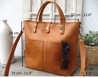 Sac à bandoulière en cuir pour femme marron cognac, sac à bandoulière en cuir pour femme, sac à main avec options sélectionnables, cuir robuste de haute qualité !