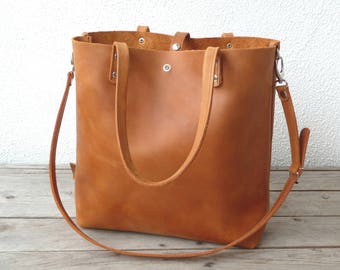 Leather tote, large leather tote, big leather tote, leather tote woman, leather tote women, modern laptop bag, Enie - cognac!