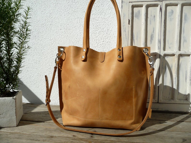 Large leather tote bag, Leather tote, Tote bag leather, Tote bag, Leather tote woman, Leather tote, Leather tote, Emma Frontpocket camel image 3