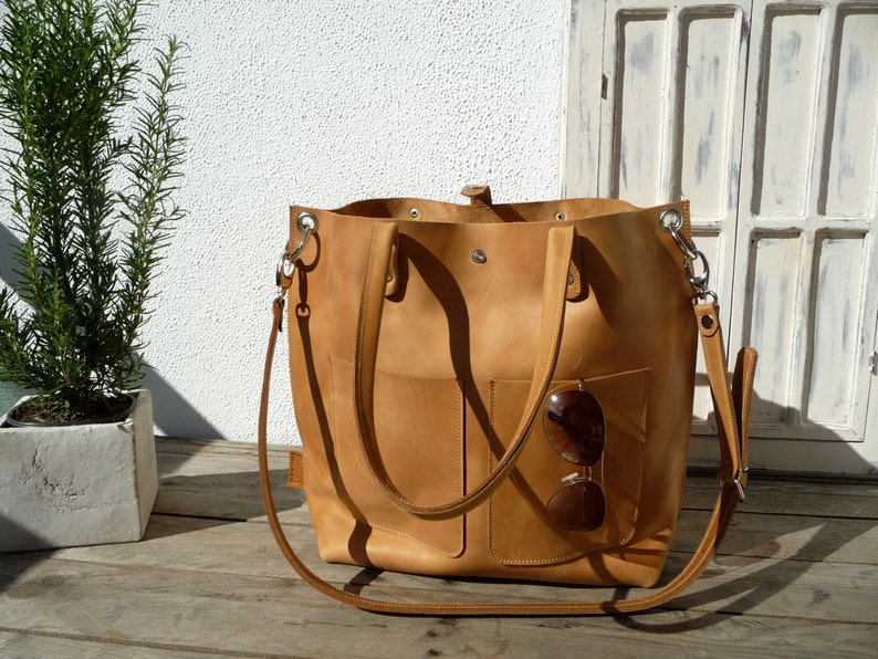 Large leather tote bag, Leather tote, Tote bag leather, Tote bag, Leather tote woman, Leather tote, Leather tote, Emma Frontpocket camel image 2