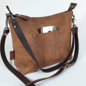 High quality leather crossbody purse brown, medium size, women, shoulder bag, 11&quot; w, 9&quot; h, 4&quot; d, 2 strap options, minimalistic!