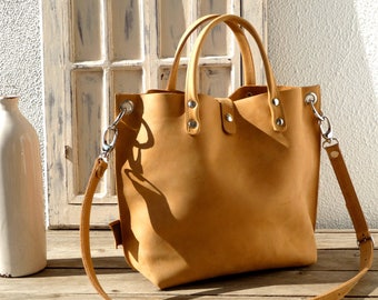 Sac à main femme en cuir camel, taille moyenne, sac à bandoulière pour le travail, pour tous les jours, cuir de vachette solide de haute qualité, minimaliste !