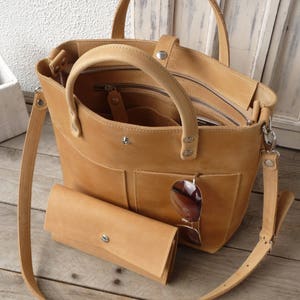 LEATHER TOTE BAG women, small leather tote bag with zipper options, small leather tote bag women, crossbody strap, top handle bag, Lenie image 4