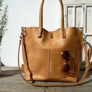 Large leather tote bag, Leather tote, Tote bag leather, Tote bag, Leather tote woman, Leather tote, Leather tote, Emma Frontpocket camel image 1