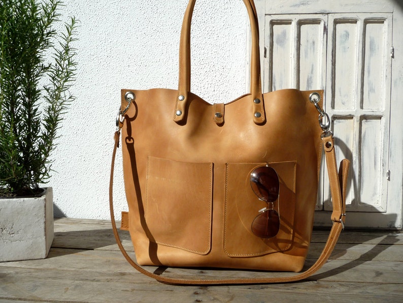 Large leather tote bag, Leather tote, Tote bag, Leather, distressed, Leather tote, Leather tote, Leather tote, Emma Frontpocket camel image 1