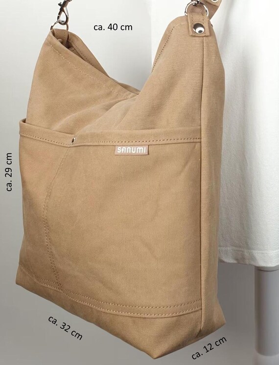 Canvas Crossbody Bag Beige Women Girls, Handmade in Germany, Thick 