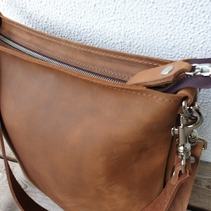 Leather purse for women, leather handbag, caramel brown, effortless style, medium size, 12 x 11, shoulder/crossbody bag, 2 strap options image 8