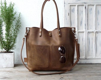 Large leather tote bag, Leather tote, Tote bag leather, Tote bag, Leather tote woman, Leather tote, Leather tote, Emma Frontpocket - brown!