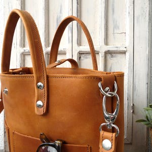 Small leather tote bag woman, leather tote with optional zipper, interior zipper pocket, crossbody, high quality, every day bag Lenie image 6