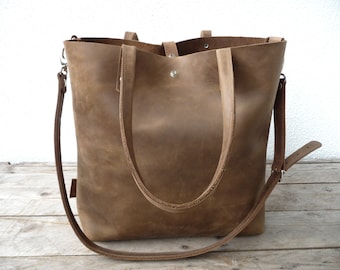 Grote lederen tas, lederen tas, lederen tas dames schoudertas gemaakt van leer, lederen case voor laptop, laptop, lederen tas, ENIE - Brown!