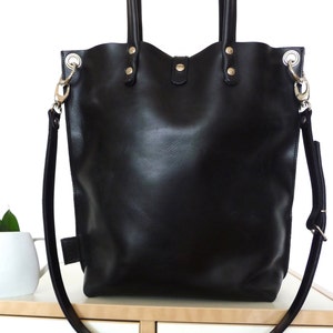 Leather tote bag women black, elegant style, minimalistic design, premium lifetime leather!