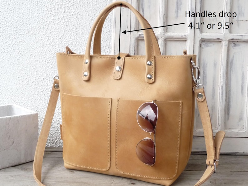 Leder Tote Bag Damen, Leder Umhängetasche Damen, Leder Tote mit Zipper Optionen, Ledertasche Crossbody, distressed bag, every day bag Lenie Bild 6