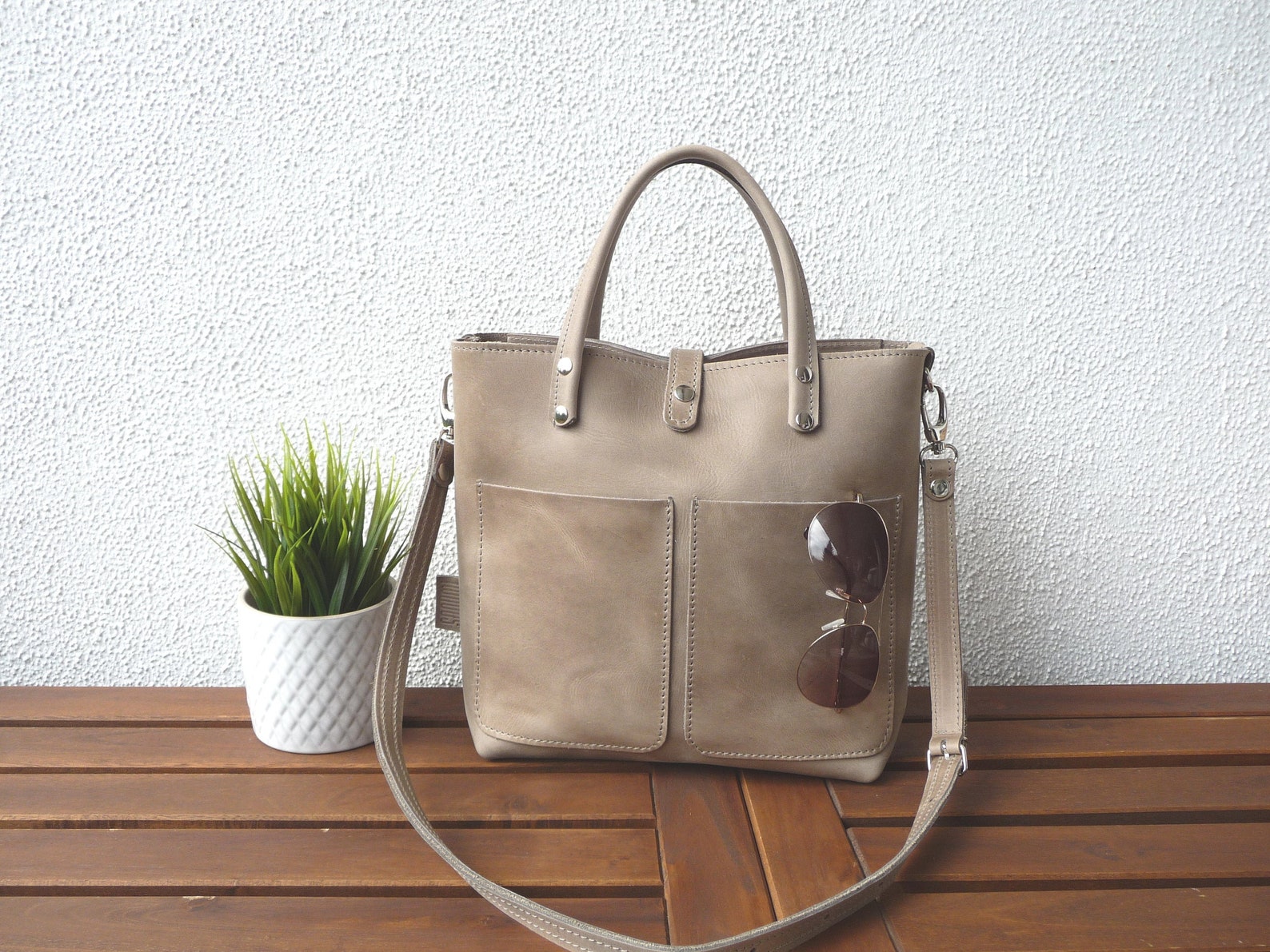 LEATHER TOTE BAG small leather tote small leather shopper Etsy