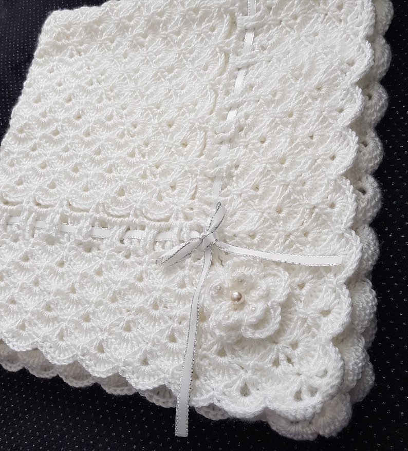 Crochet Personalised Baby Blanket / Baptism Blanket /white Etsy