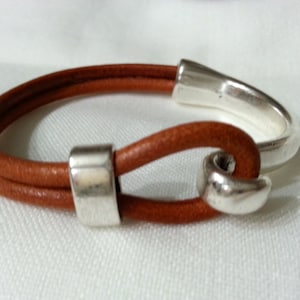 Leather Bracelet Zamak Hook Clasp, Silver Plated, Leather Bangle, Women Leather Bracelet, Men Leather Bracelet, Unisex