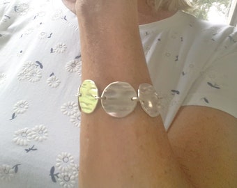 Sterling Silver Plated Boho Circle Bracelet, Toggle Clasp