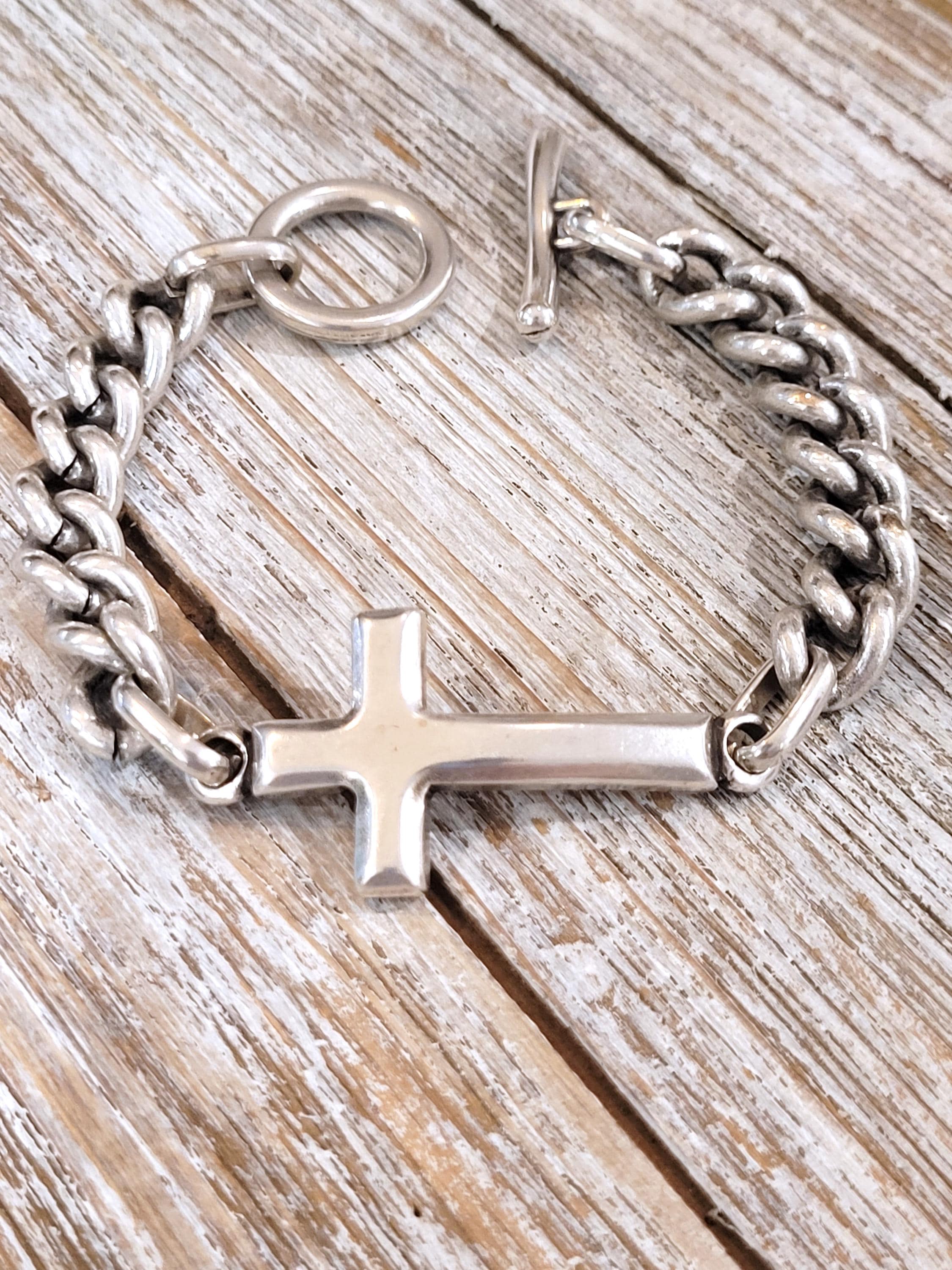 アクセサリー Vintage 50s Silver Chain Cross Bracelet VINTAGE STERLING SILVER CRISS CROSS X LINK BRACELET SIGNED