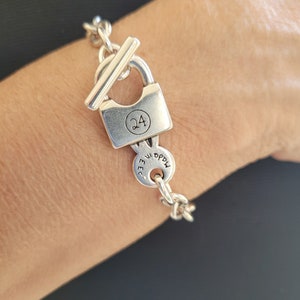 Chunky Silver Bracelet,Silver Chunky Bracelet, Lock & Key Silver Chain Bracelet for Women,Layering bracelet,Bangle Bracelet