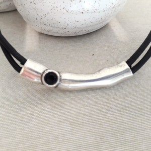 Women Leather Necklace Swarovski Necklace,Boho Necklace,Silver Plated Necklace,Beaded Necklace