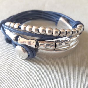 Leather Wrap Bracelet Beaded,Beads Bracelet Uno de 50 Style Cuff Bracelet,Boho Bracelet Zamak Silver Plated