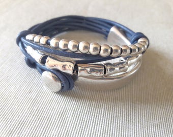 Leather Wrap Bracelet Beaded,Beads Bracelet Uno de 50 Style Cuff Bracelet,Boho Bracelet Zamak Silver Plated