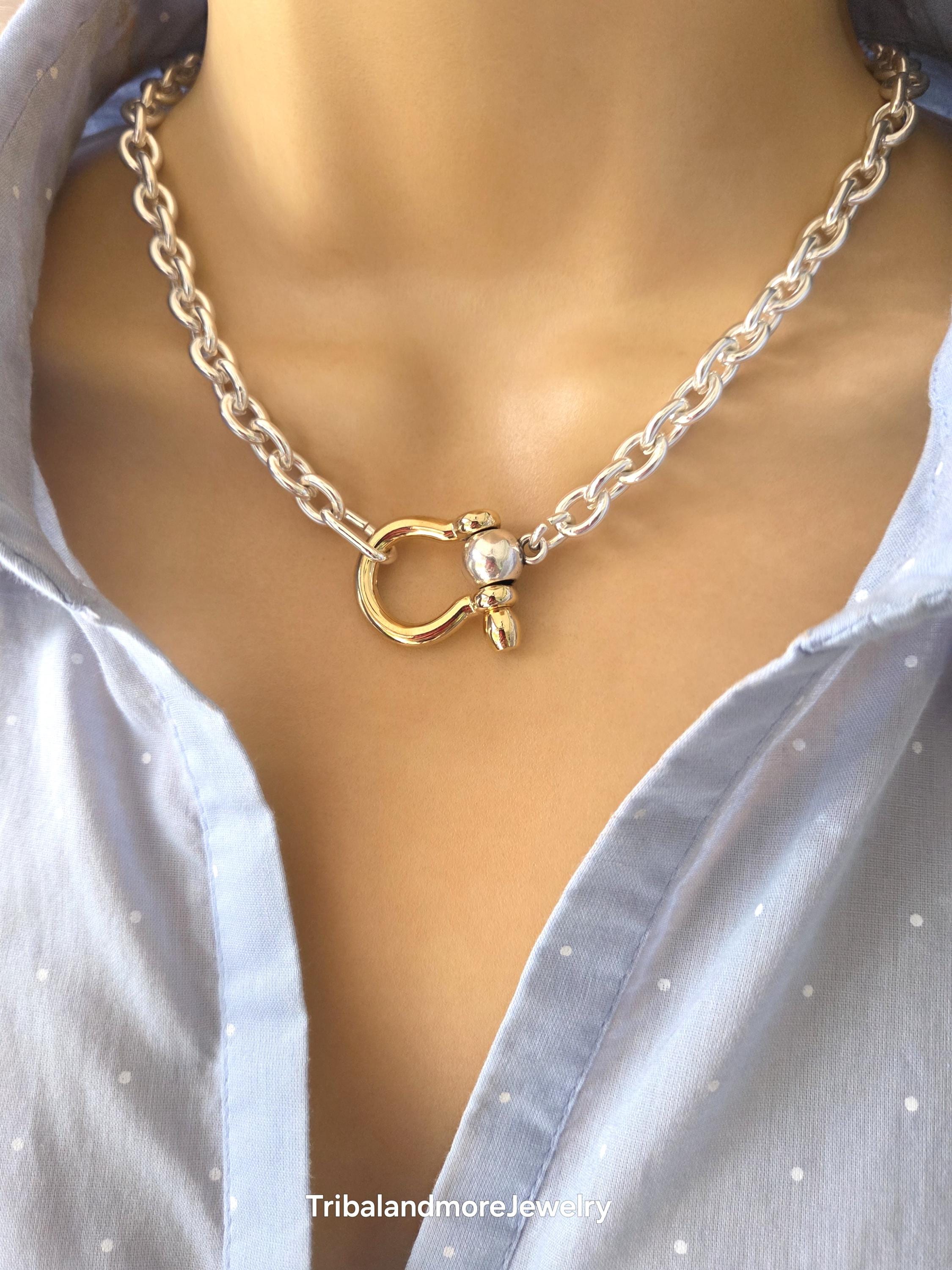 Two Tone Horse Shoe Necklace - Etsy