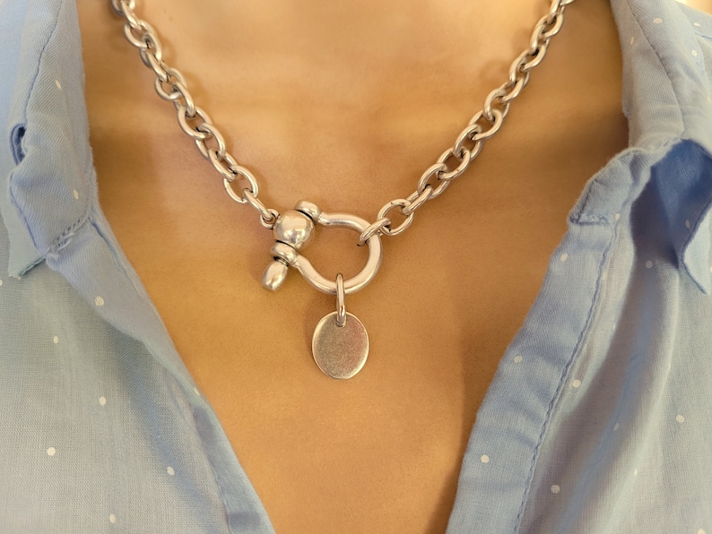 Chain Silver Chunky Necklace Horseshoe,Boho Necklace,Uno de 50 Style Necklace,Chunky Chain Choker,Chunky Necklace Women Gift image 2