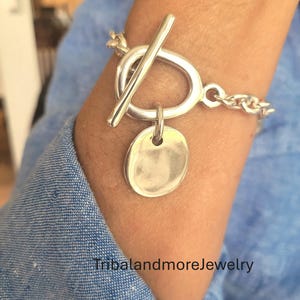 Silver Chunky Bracelet Chain Bracelet Sterling Silver Plated Uno de 50 Style Bangle Pendant Bracelet Women Bracelet Toggle Bracelet