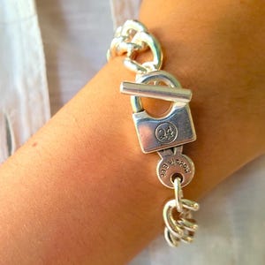 Chunky Sterling Silver Plated Heavy Chain Bracelet, Lock & Key Bangle
