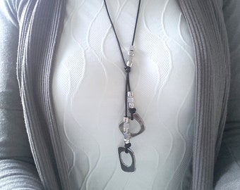 Boho Necklace Uno de 50 Style, Long Leather Necklace Pendant, Beaded Necklace, Women Necklace, Minimalist Necklace