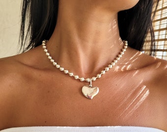 Chain Necklace,Silver Chunky Ball Necklace,Heart Necklace Uno de 50 Style Necklace,Chunky Chain Choker,Boho Necklace Women Gift