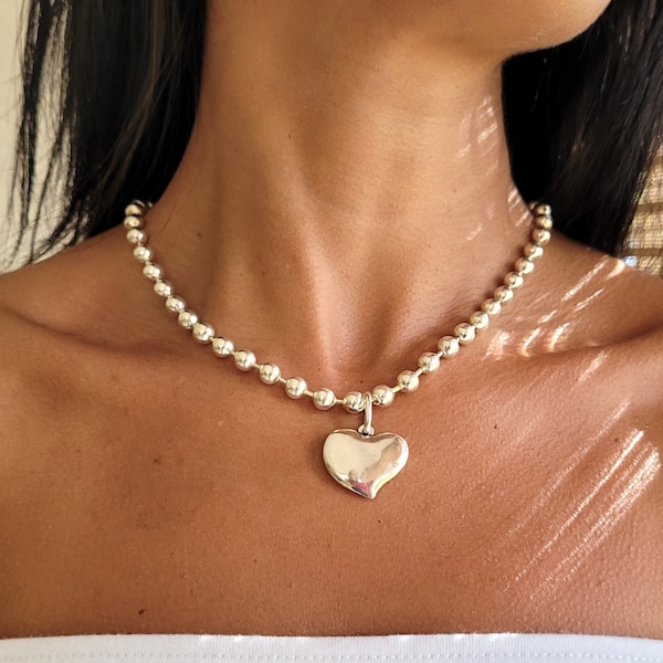 Chain Necklace,Silver Chunky Ball Necklace,Heart Necklace Uno de 50 Style Necklace,Chunky Chain Choker,Boho Necklace Women Gift