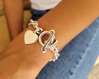 Dikke zilveren dikke armband, zilveren kettingarmband, kettingarmband voor dames, dikke ketting Valentijnsdag