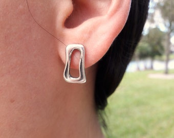Boho Silver Plated Stud Earrings, Minimalist Zamak Jewelry