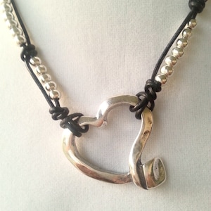 Leather Necklace Heart  Necklace, Leather Necklace Beads Zamak Pendant, Button Clasp, Women Necklace