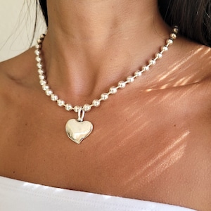 Chain Necklace,Silver Chunky Ball Necklace,Heart Necklace Uno de 50 Style Necklace,Chunky Chain Choker,Boho Necklace Women Gift image 3